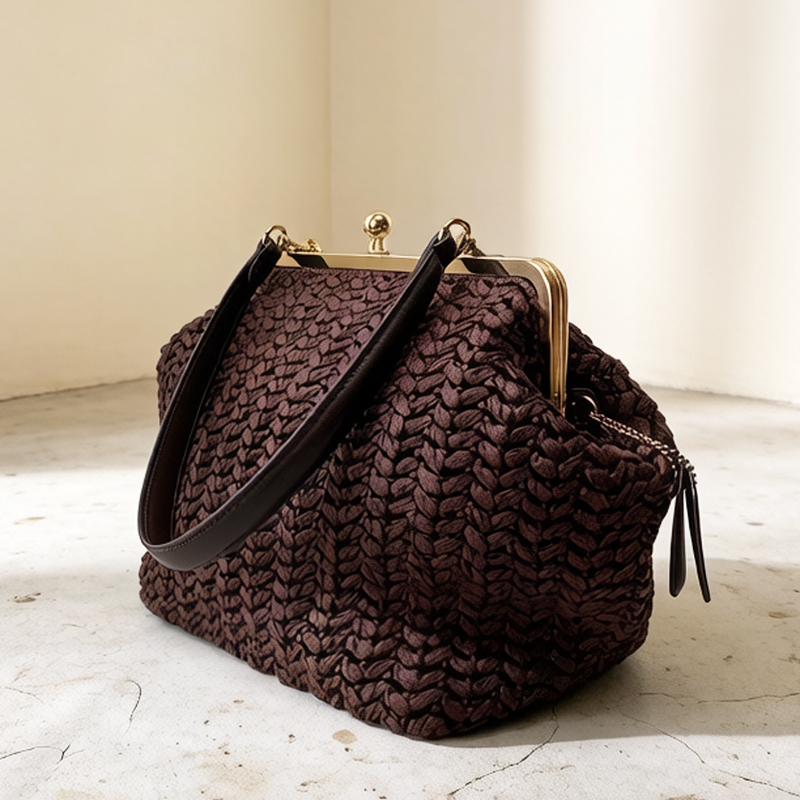 Luxury Bags On Sale - Hand-Woven Kisslock Frame Shoulder Raffia Beach