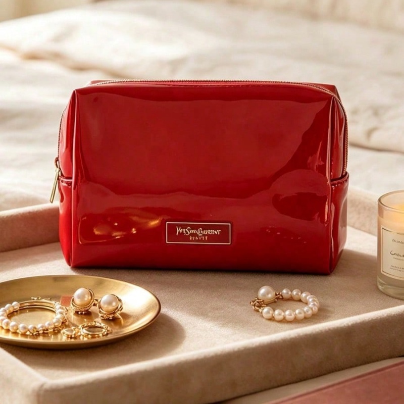 Luxury Bags Gold - YSL BEAUTE Red Faux Leather Makeup