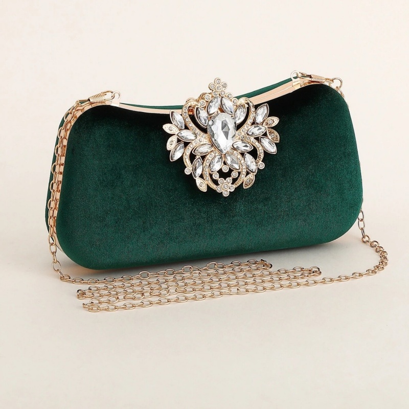Dark Green Velvet Clutch Bag L - Luxury Bags Gold review and price