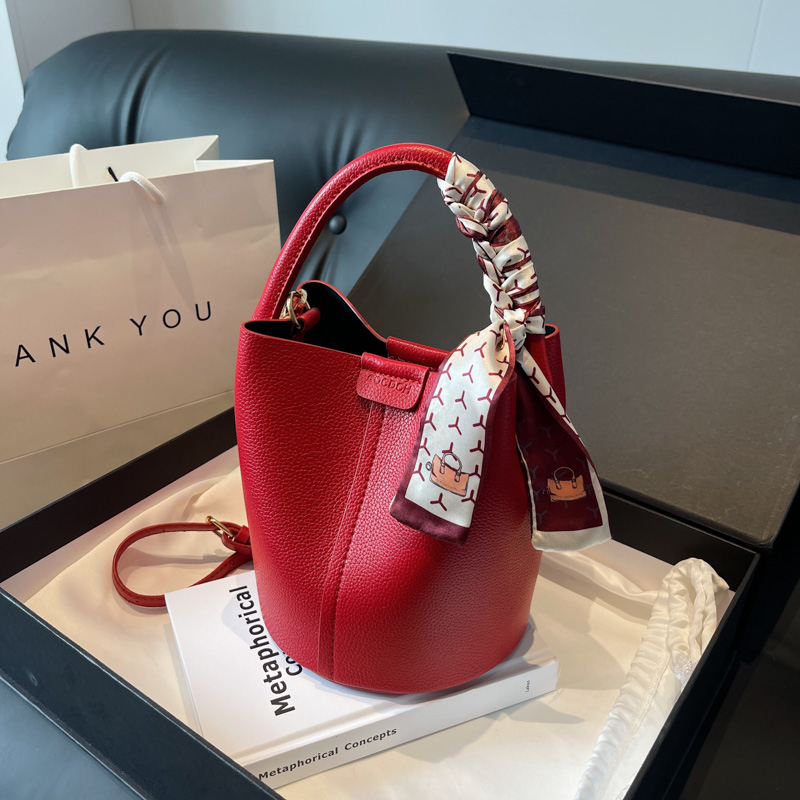 Red PU Bucket Shoulder and Cro - Luxury Bags Sale review and price