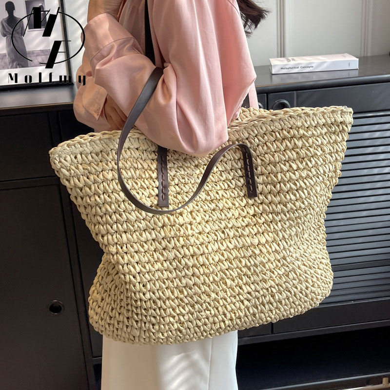 Straw Woven Tote Bags Casual L - Luxury Bags Shopping review and price